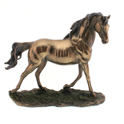Ügető ló,  bronz hatású polyresin szobor, 27x24x9,5cm