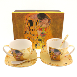 Gustav Klimt teás csésze+alátét+kanál bézs, 2db, dobozos