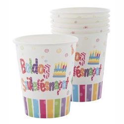 Party pohár Boldog Születésnapot 6db-os, papír, színes