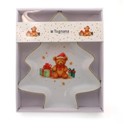 Karácsonyi mintás porcelán dísztál, 21x25cm