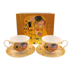 Gustav Klimt teás csésze+alátét bézs, 2db, dobozos