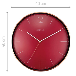 Fali fém óra, Essential Copper XXL, piros hátlap és rosegold keret, 40cm 