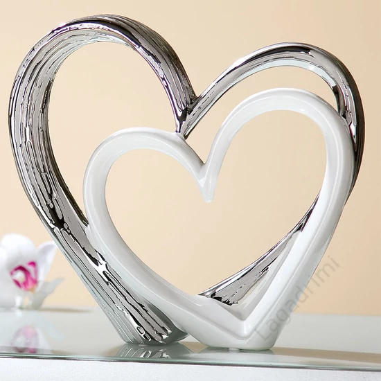 Kerámia szobor - szív - Heart for Heart - ezüst-fehér, 18x17x6cm - Gilde