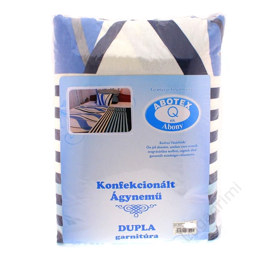 Flanel ágynemű garnitúra, kék, csíkos, dupla