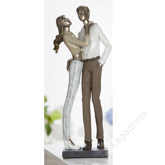 Polyresin szobor, Szerelmesek, földszinek jellemzik, 10x34x7cm