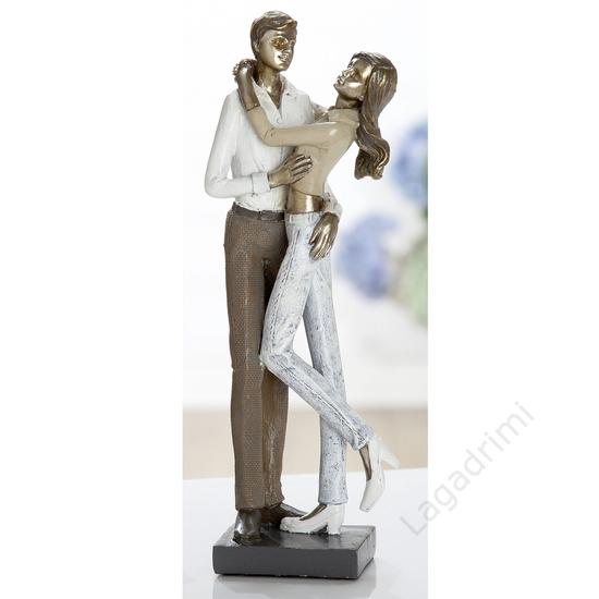 Polyresin szobor, Szerelmesek, földszín árnyalatai, 8x25x6cm