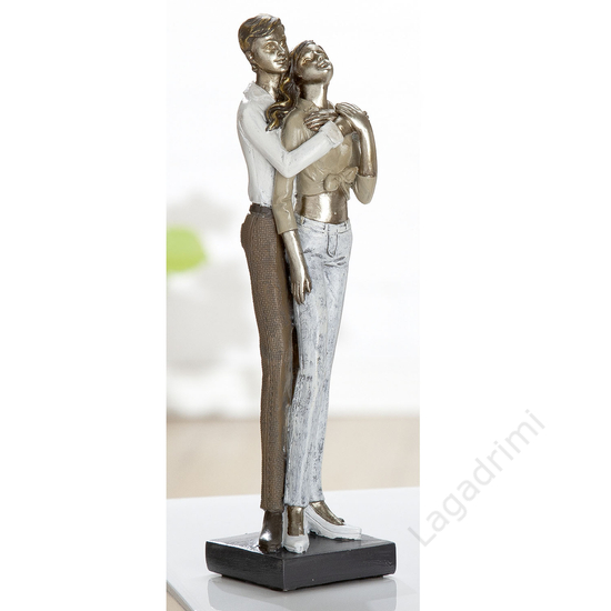 Polyresin szobor, Szerelmesek, födszinekben gazdag, 8x25x6cm