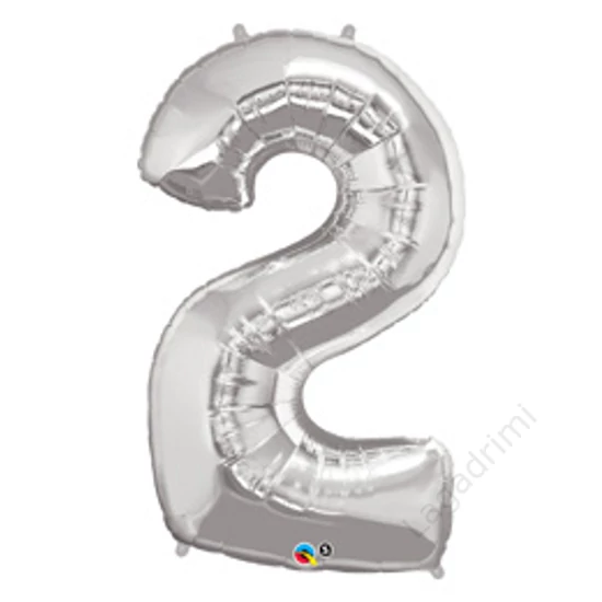 34 inch-es, 86cm Number 2 Silver - Ezüst Számos Fólia Lufi