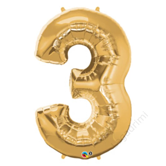 34 inch-es, 86cm Number 3 Gold - Arany Számos Fólia Lufi
