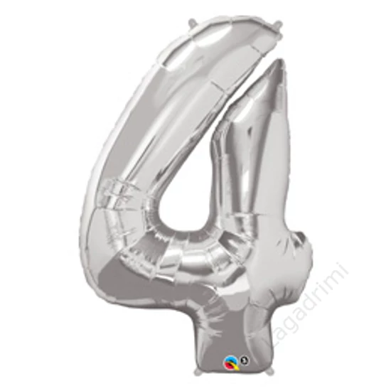 34 inch-es, 86cm Number 4 Silver - Ezüst Számos Fólia Lufi