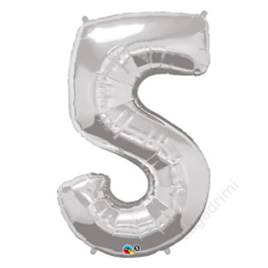 34 inch-es, 86cm Number 5 Silver - Ezüst Számos Fólia Lufi