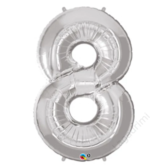 34 inch-es, 86cm Number 8 Silver - Ezüst Számos Fólia Lufi