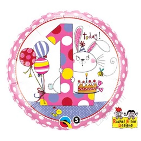 18 inch-es, 46cm 1-es Számos Nyuszis Pöttyös Bunny Polka Dots Szülinapi Fólia Lufi