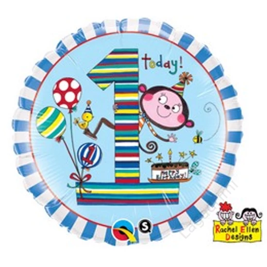18 inch-es, 46cm 1-es Számos Majom Monkey Stripes Szülinapi Fólia Lufi