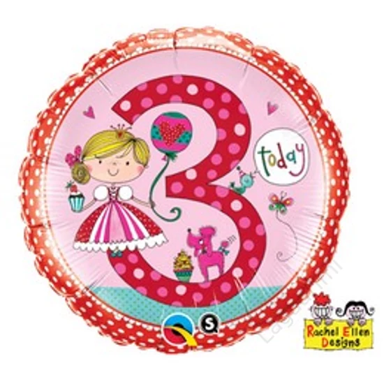 18 inch-es, 46cm 3-as Számos Hercegnős Pöttyös Princess Polka Dots Szülinapi Fólia Lufi