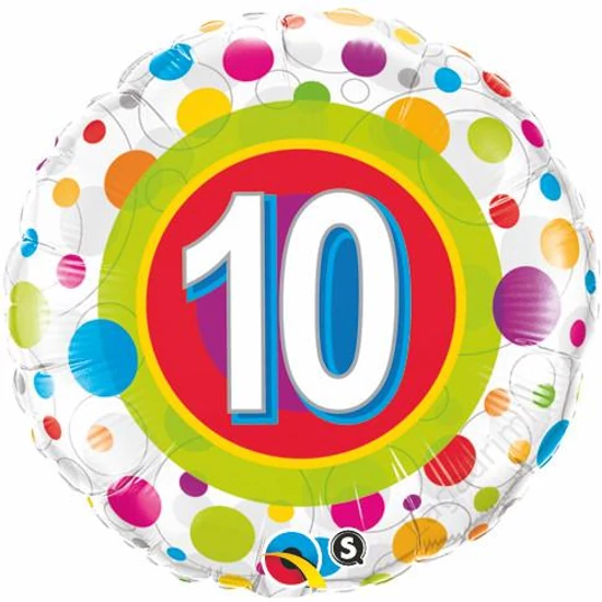 18 inch-es, 46cm 10-es Colorful Dots - Színes Pöttyös Szülinapi Fólia Lufi
