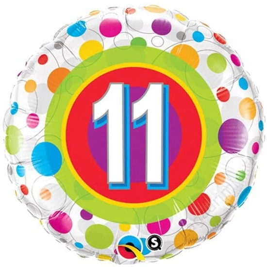 18 inch-es, 46cm 11-es Colorful Dots - Színes Pöttyös Szülinapi Fólia Lufi