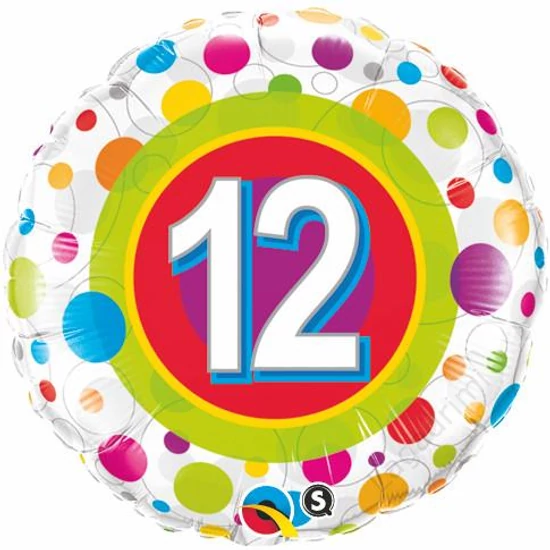 18 inch-es, 46cm 12-es Colorful Dots - Színes Pöttyös Szülinapi Fólia Lufi
