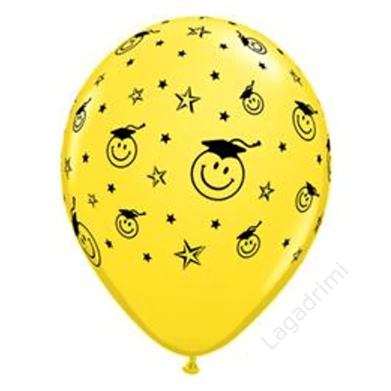 11 inch-es, 28cm Smile Face Yellow Ballagási Lufi, 6 db/csomag