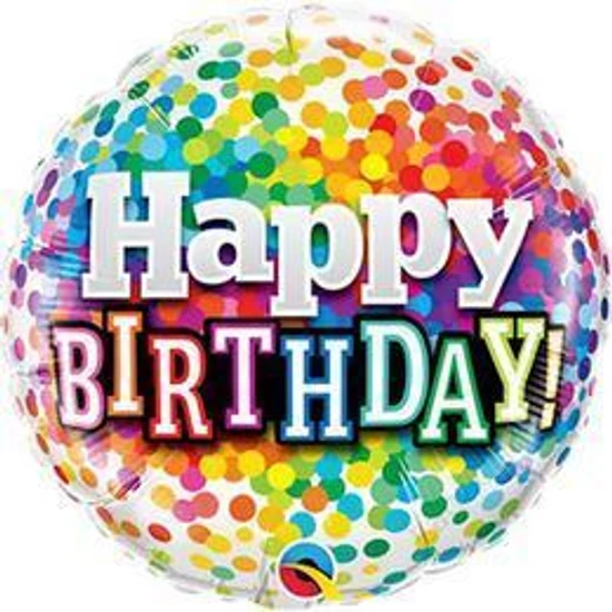 18 inch-es, 46cm Happy Birthday Rainbow Confetti Szülinapi Fólia Lufi