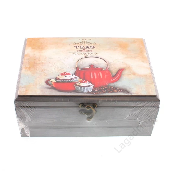 Fa teafilter tartó doboz, Teas &amp; Coffees, szürkés, 22x16x10cm, 6 rekesz