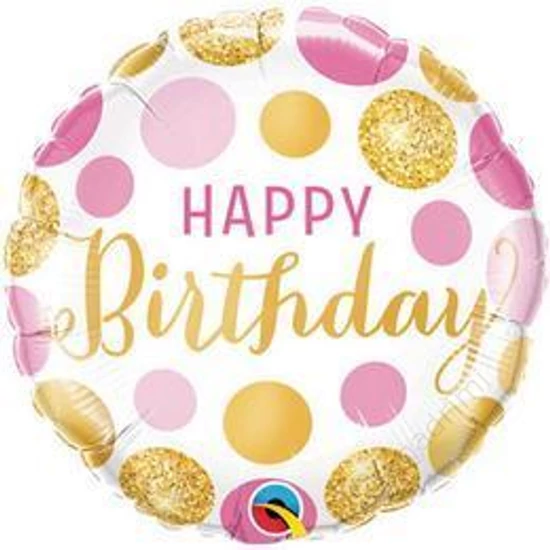 18 inch-es, 46cm Happy Birthday Pink & Gold szülinapi fólia lufi