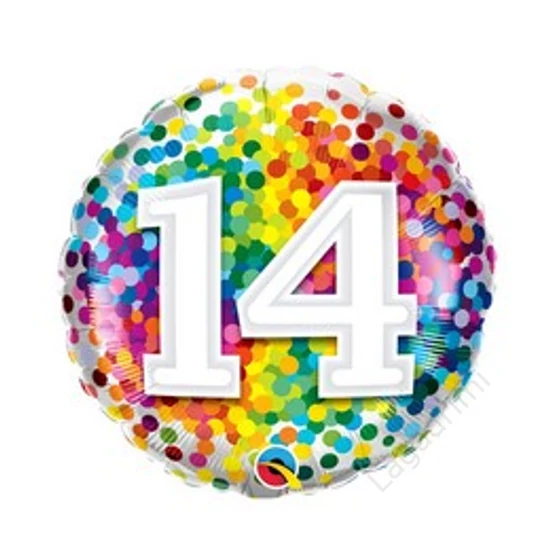 18 inch-es, 46cm 14 Rainbow Confetti Szülinapi Fólia Lufi