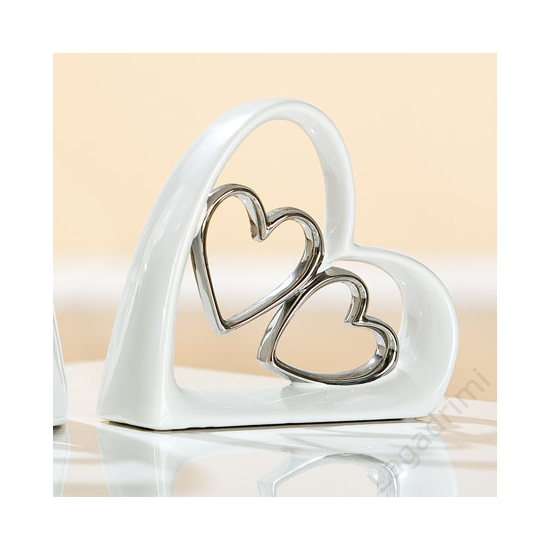 Kerámia szobor - Heart in heart - dupla, 19x17x7cm - Gilde