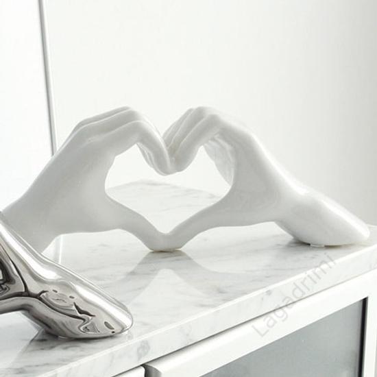 Kerámia szobor, Hand heart, fényes fehér, 31x11x7cm