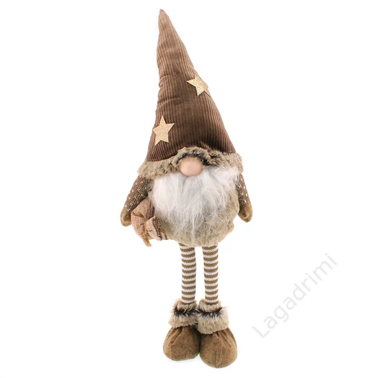 Manó figura, álló, csillagos barna sapkában, 45cm