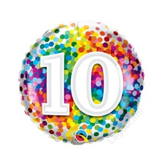 18 inch-es, 46cm, 10 Rainbow Confetti Szülinapi Fólia Lufi
