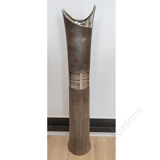 Kerámia padlóváza, Bradora, barna és ezüst, 15x15x81cm