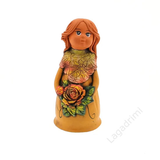 Panka baba, 21cm, mustársárga ruha, rózsa