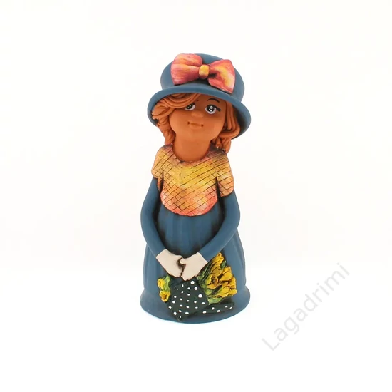 Panka baba, 21cm, kék ruhában, kannával