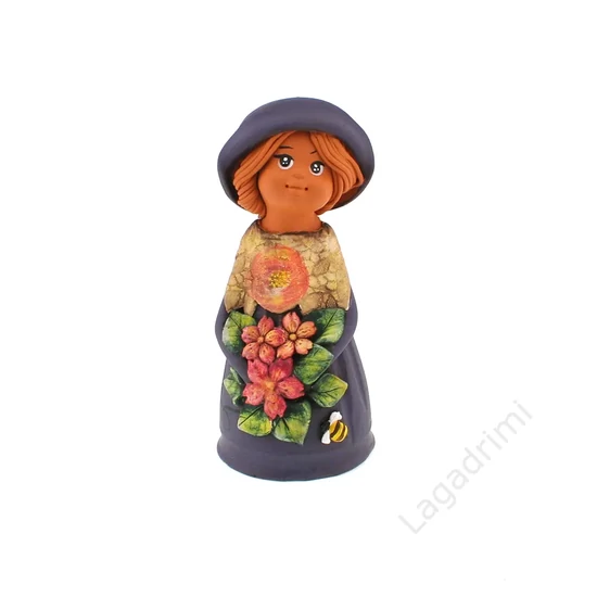 Panka baba, 21cm, szürke ruhában, méhecskével