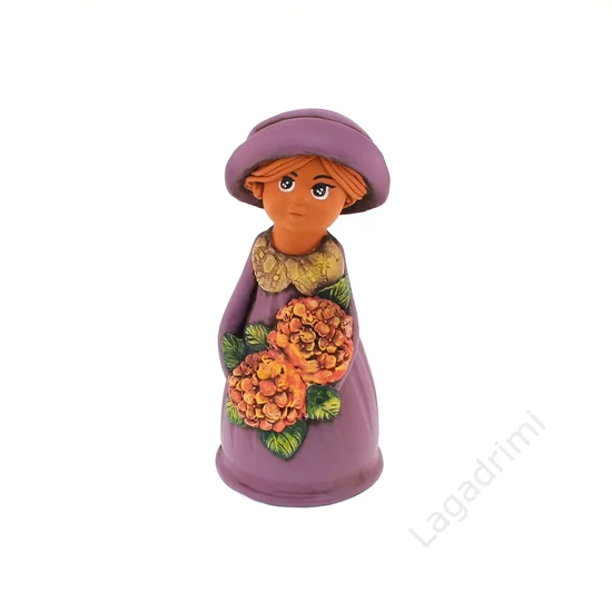 Panka baba, 21cm, lila ruhában, hortenziával