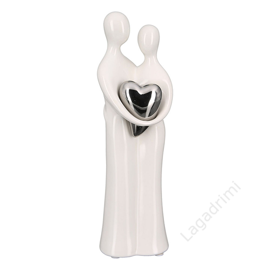 Kerámia szobor, Paar, ezüst szív, 25,5cm
