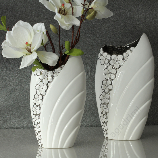 Diana fehér-ezüst kerámia váza 30,5cm - Gilde