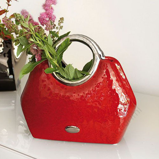 Kerámia váza -Milano- piros-ezüst, táska, 24x22x9cm - Gilde
