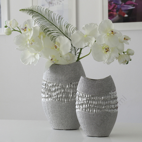 Kerámia váza, ezüst, 18x25,5x9cm