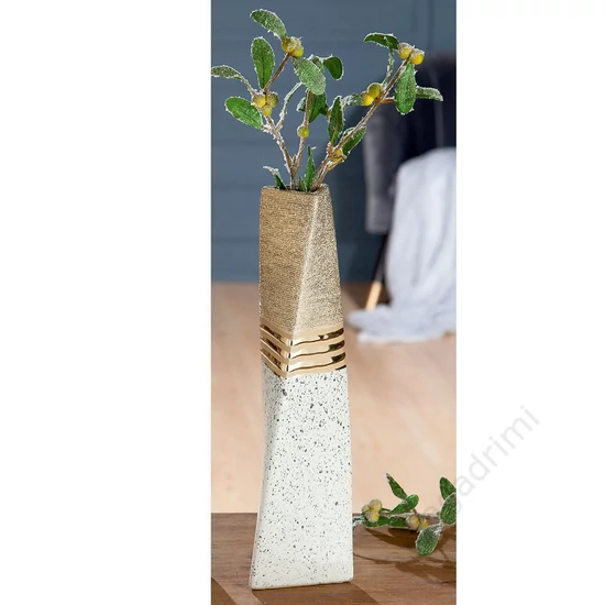 Kerámia váza, arany és kőhatás, 10x35x10cm