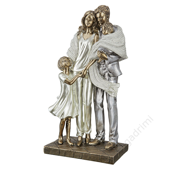 Polyresin szobor - Boldog család 2 - arany-ezüst 13x25x8cm - Gilde
