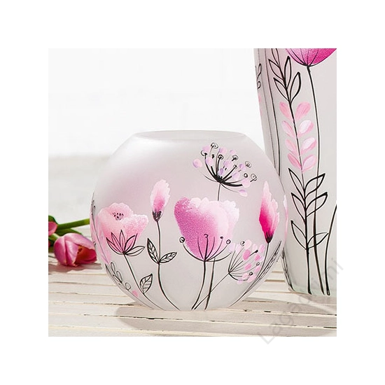 Üveg gömb váza, Flowery, 17x16cm