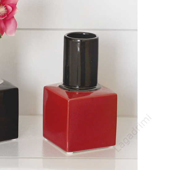 Kerámia váza, körömlakk, piros, fekete, 18cm