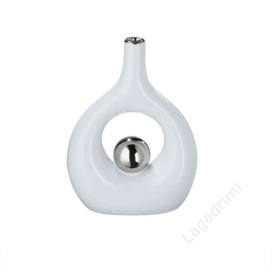 Kerámia váza, Tonda, ezüst és fehér, 16x22,5x7cm