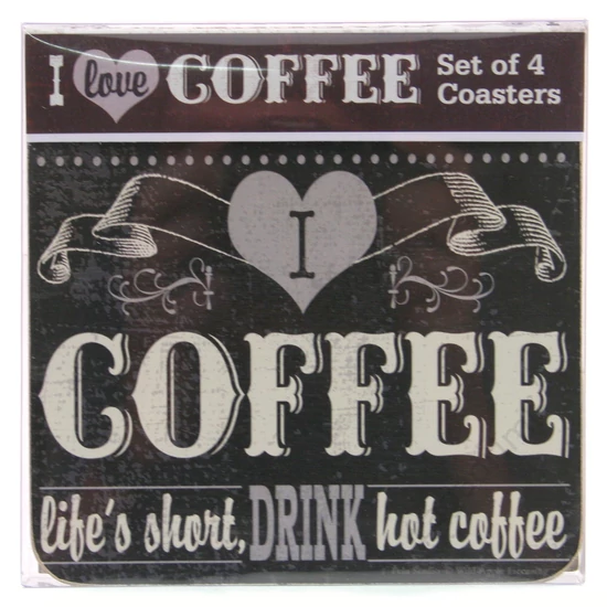 Poháralátét csomag, 4db-os, parafa hátú, 12x12cm, Love Coffee