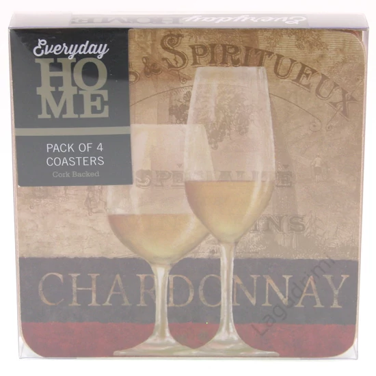 Poháralátét csomag, 4db-os, parafa hátú, 10,5x10,5cm, Chardonnay