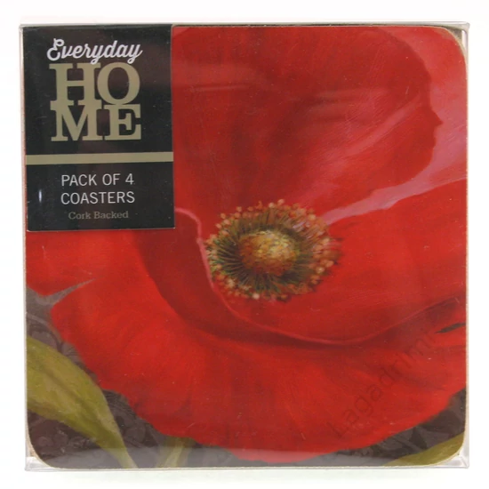 Poháralátét csomag, 4db-os, parafa hátú, 10,5x10,5cm, Poppy