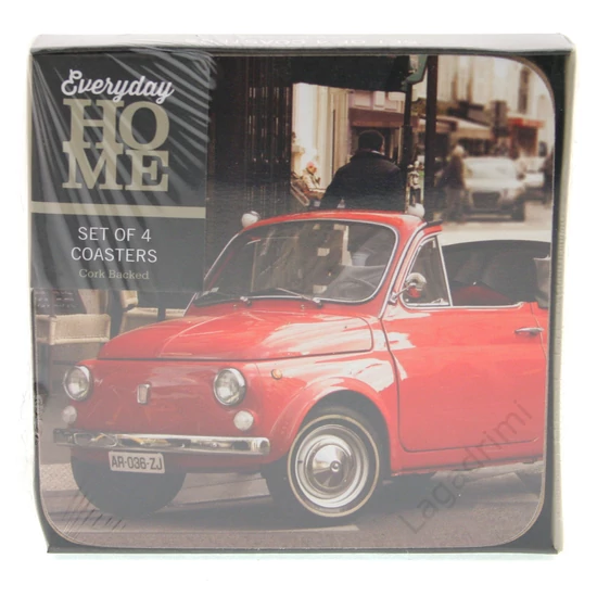 Poháralátét csomag, 4db-os, parafa hátú, 10,5x10,5cm, Retro Fiat
