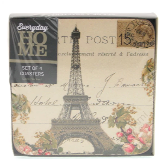 Poháralátét csomag, 4db-os, parafa hátú, 10,5x10,5cm, Paris Postcard